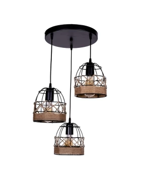 Lino Megapap E27 metallic - rope ceiling three-light in black color 40x40x80cm.