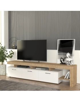 Έπιπλο τηλεόρασης Acnes Megapap χρώμα λευκό - sapphire oak 220x40x52εκ.