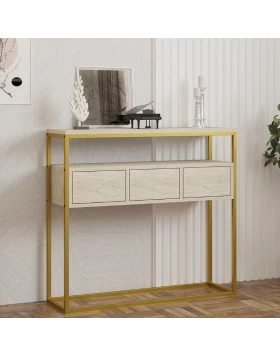 Guarda Megapap metal - melamine console in beige travertine - gold color 100x29x90cm.