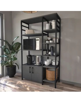 Benito Megapap metallic- melamine kichen shelf unit in black - anthracite color 83,6x30,2x140,7cm.