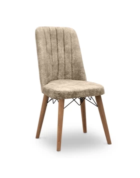 Carla Megapap dining chair velvet color beige - walnut legs 45x46x90cm.