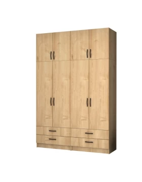 Ricardo Megapap four doors melamine wardrobe with cabinet in oak color 160x51,8x240cm.