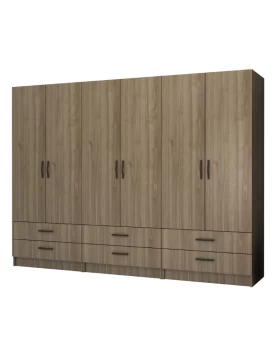 Ricardo Megapap six doors melamine wardrobe in walnut color 240x51,8x181cm.