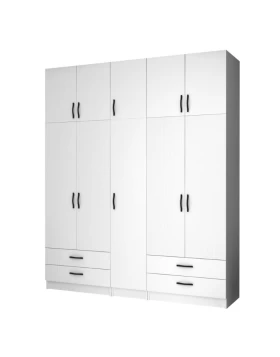 Ricardo Megapap five doors melamine wardrobe with cabinet in white color 200x51,8x240cm.