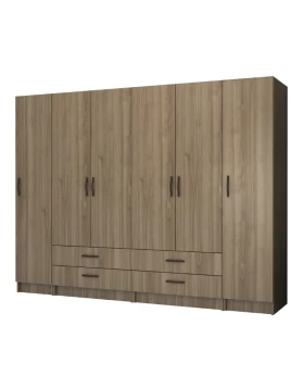 Ricardo Megapap six doors melamine wardrobe in walnut color 240x51,8x181cm