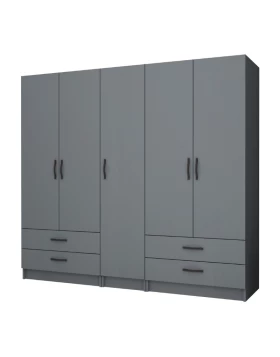 Ricardo Megapap five doors melamine wardrobe in anthracite color 200x51,8x181cm