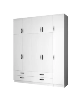 Ricardo Megapap five doors melamine wardrobe with cabinet in white color 200x51,8x240cm