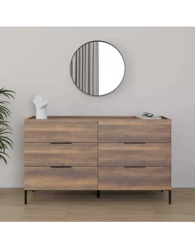 Oryana Megapap melamine chest of drawers in walnut color 140x44x81cm.