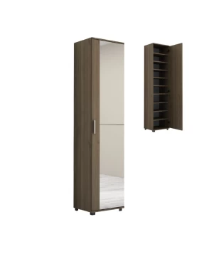 Visla Megapap single-door wardrobe - shoe rack of 20 pairs with mirror in concrete walnut color 45x36x187cm.