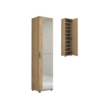 Visla Megapap single-door wardrobe - shoe rack of 20 pairs with mirror in concrete oak color 45x36x187cm.