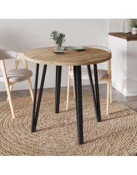 Xana Megapap melamine - metal dining table in sepet oak color Ø90x77,5cm.