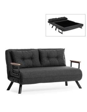 Sando Megapap two seater fabric sofa bed in dark grey color 133x78x78cm.