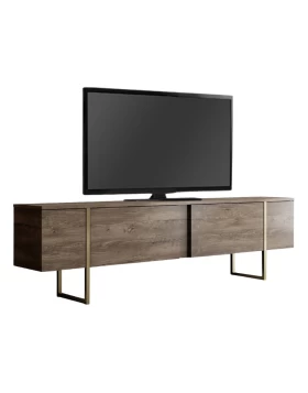 Luxe Megapap melamine TV furniture in walnut - gold color 180x30x50cm.