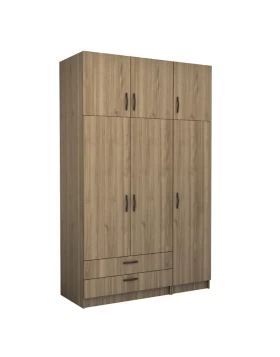 Victoria Megapap three doors melamine wardrobe with cabinet in walnut color 150x60x240cm.