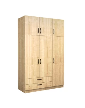 Victoria Megapap three doors melamine wardrobe with cabinet in oak color 150x60x240cm.