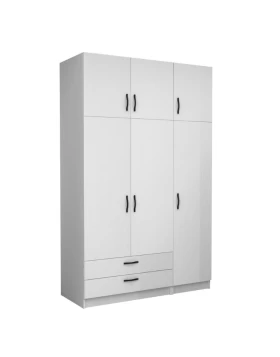 Victoria Megapap three doors melamine wardrobe with cabinet in white color 150x60x240cm.