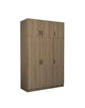 Victoria Megapap three doors melamine wardrobe with cabinet in walnut color 150x60x240cm