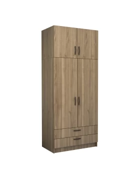 Victoria Megapap two doors melamine wardrobe with cabinet in walnut color 100x60x240cm.