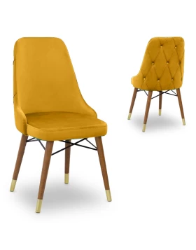 Venus Megapap dining chair velvet color mustard - walnut/gold legs 53x48x95cm.