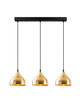 Fida Megapap E27 metallic three-light ceiling light in gold color 68x18x114cm.