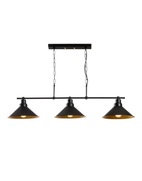 Kyran Megapap E27 metallic three-light ceiling light in black color 108x24x55cm.