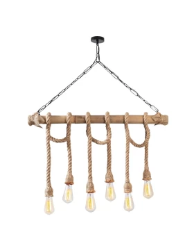 Giza Megapap E27 wooden six lights ceiling lamp in natural color 80x8x90cm.