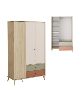 Terra Megapap melamine 3 doors wardrobe in florida oak color 121x54x200cm.