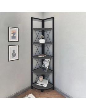 Kelsie Megapap metallic - melamine corner bookcase in black - anthracite color 33x33x162cm.