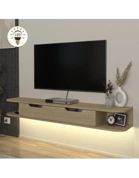 Noland Megapap  melamine wall TV stand with LED lighting in rota oak color 150x35x19.2cm.