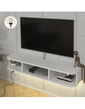 Bask Megapap melamine wall TV stand with LED lighting in white color 120x29.6x19.2cm.