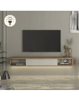 Cross Megapap melamine wall TV stand with LED lighting in sepet oak - sandstone color 150x29.6x19.2cm.