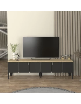 Pedro Megapap melamine tv stand in anthracite - rota oak color 180x35x50.7cm.