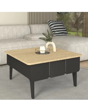 Pedro Megapap melamine coffee table in anthracite - rota oak color 73.2x73.2x38.6cm.