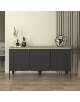 Pedro Megapap melamine console in anthracite - rota oak color 150x45x75cm.