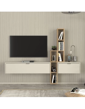 Edgar Megapap melamine tv unit in sandstone - sepet oak 198.4x29.6x148.5cm.